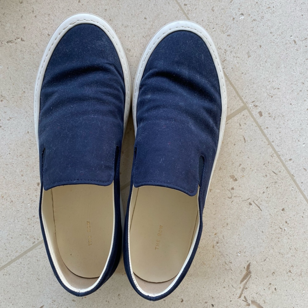 The Row Navy Blue Suede Slip On Shoes